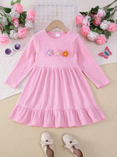 1pc Girls' Casual Solid Color Mini Floral Dress, Autumn